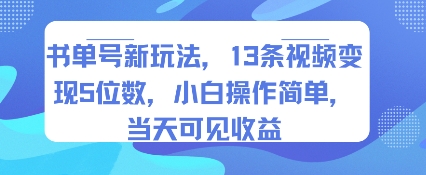 书单号新玩法，13条视频变现5位数，小白操作简单，当天可见收益-3YVIP资源库