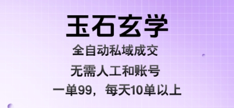 玉石玄学全自动私域成交，一单99每天十单以上，无需人工和矩阵账号，蓝海项目直接干【揭秘】-3YVIP资源库