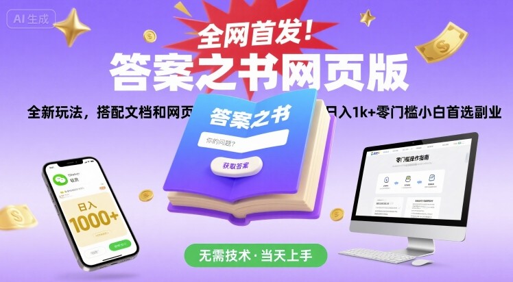 全网首发！答案之书网页版，全新玩法，搭配文档和网页，日入1k+零门槛小白首选副业【揭秘】-3YVIP资源库