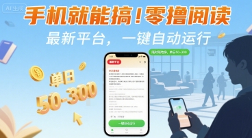 手机就能搞！零撸阅读挂G，最新平台，一键自动运行，随时随地挣，单日50-3张+【揭秘】-3YVIP资源库
