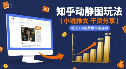 小说推文干货分享之知乎动静图玩法，每天3-4位数爆单实操课-3YVIP资源库
