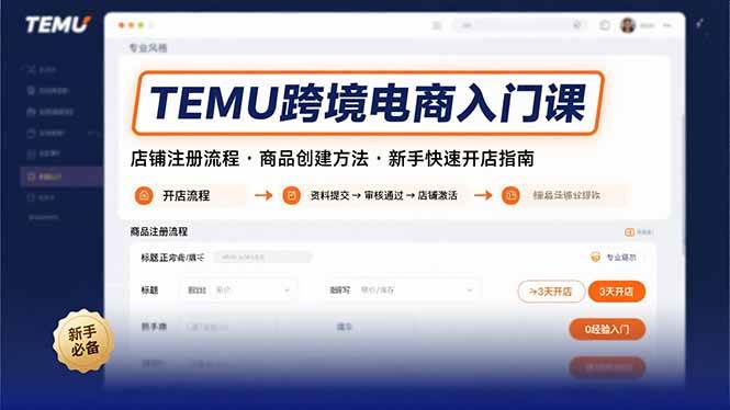 （15682期）TEMU跨境电商入门课，店铺注册流程，商品创建方法，新手快速开店指南-3YVIP资源库