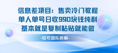 信息差项目：售卖冷门教程单人单号日收9张纯利基本就是复制粘贴就能做-3YVIP资源库