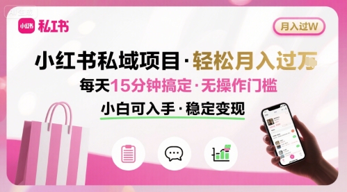 小红书私域项目 月入过W非常轻松 每天15分钟即可搞定，无任何操作门槛，小白可入手-3YVIP资源库
