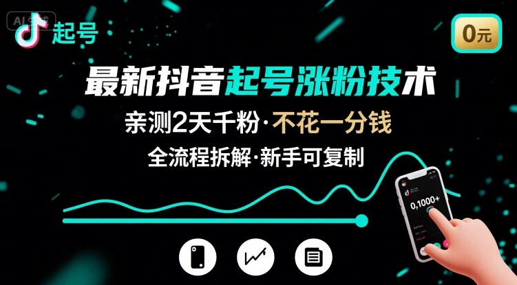 最新抖音起号涨粉技术，亲测2天千粉，不花一分钱，全流程拆解-3YVIP资源库