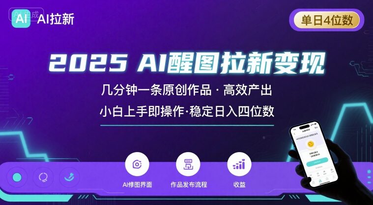 2025最强AI醒图拉新，几分钟一条原创作品，单日收入4位数，小白也能上手操作-3YVIP资源库