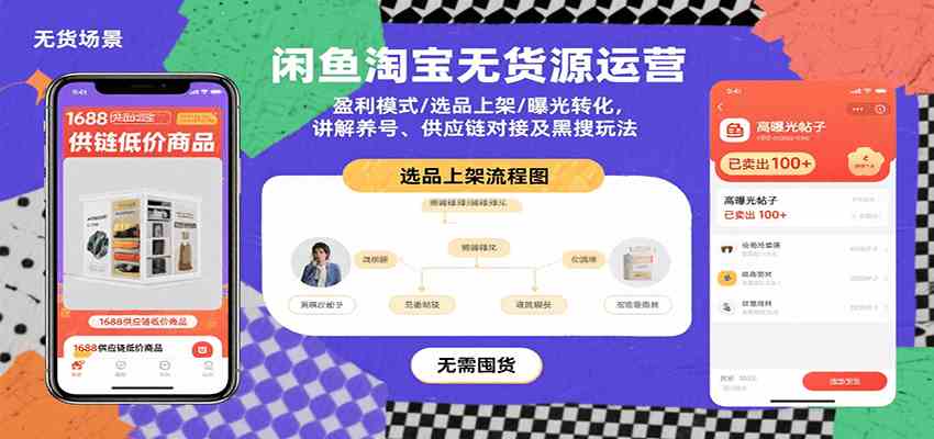 闲鱼淘宝无货源运营：盈利模式/选品上架/曝光转化，讲解养号、供应链对接及黑搜玩法-3YVIP资源库