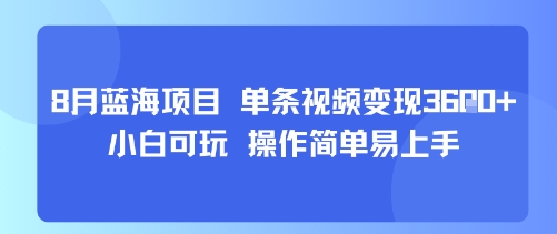 8月AI蓝海项目，单条视频变现1k+ 小白可玩 操作简单易上手-3YVIP资源库