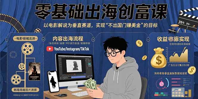 （15709期）零基础出海创富课：以电影解说为垂直赛道，实现不出国门赚美金的目标-3YVIP资源库