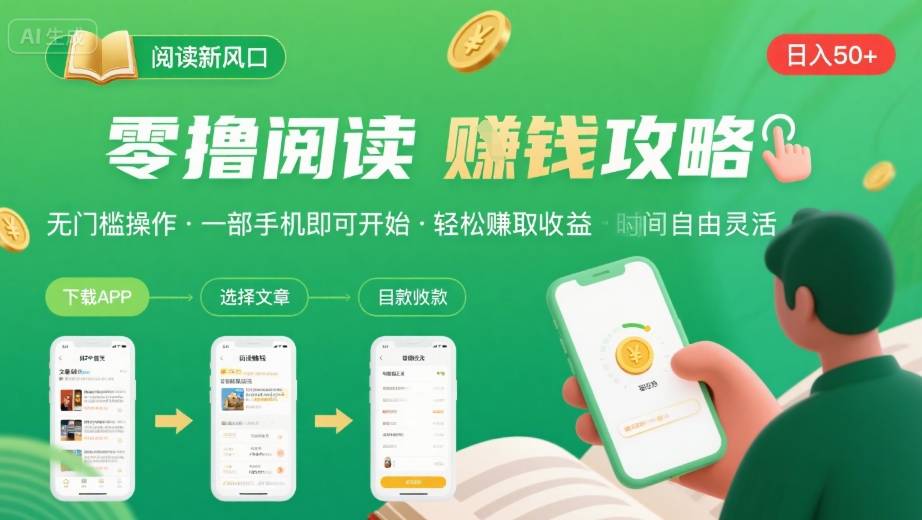 零撸阅读新风口，无门槛轻松挣，一部手机，日入 50-3张【揭秘】-3YVIP资源库