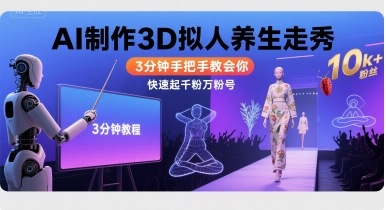Ai制作3D拟人养生走秀，3分钟手把手教会你，快速起千粉万粉号-3YVIP资源库