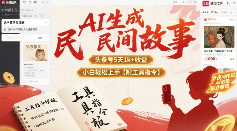 AI生成民间故事，头条号5天1k+，小白轻松上手【附工具指令】-3YVIP资源库