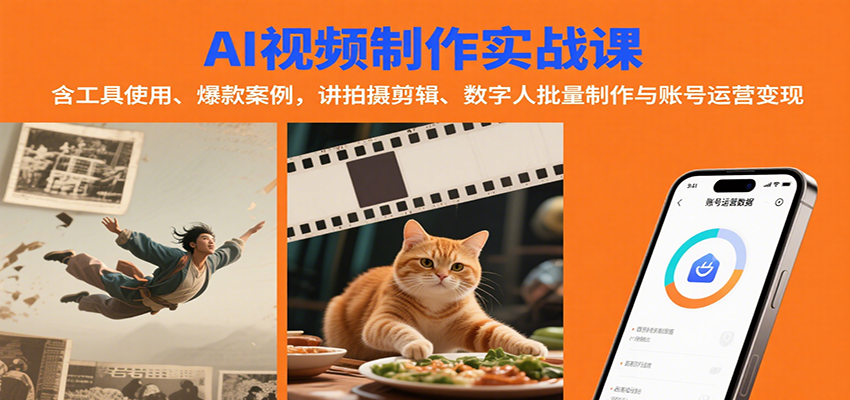 AI视频制作实战：含工具使用、爆款案例，讲拍摄剪辑、数字人批量制作与账号运营变现-3YVIP资源库