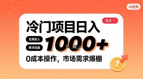 在小红书上发现个冷门路子，需求不小，零成本操作，每天能有1k进账-3YVIP资源库