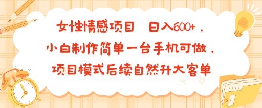女性情感项目 小白制作简单一台手机可做 项目模式后续自然升大客单 日入6张-3YVIP资源库