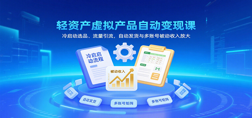 轻资产虚拟产品自动变现课，冷启动选品、流量引流，自动发货与多账号被动收入放大-3YVIP资源库