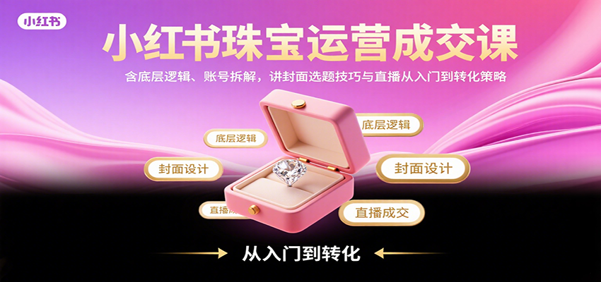 小红书珠宝运营成交课：含底层逻辑、账号拆解，讲封面选题技巧与直播从入门到转化策略-3YVIP资源库