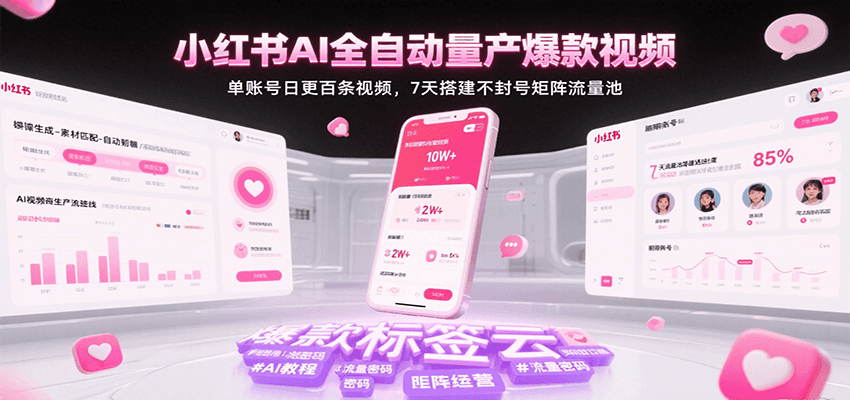 小红书AI全自动量产爆款视频，单账号日更百条视频，7天搭建不封号矩阵流量池（更新）-3YVIP资源库