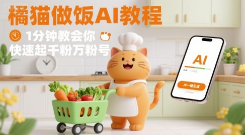 有趣的橘猫买菜做饭视频，用AI一键搞定，1分钟教会你，快速起千粉万粉号-3YVIP资源库