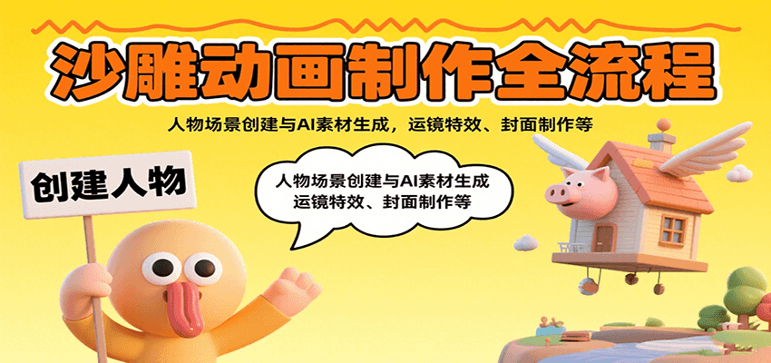 沙雕动画制作全流程：人物场景创建与AI素材生成，运镜特效、封面制作等-3YVIP资源库