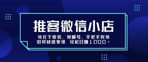 推客微信小店依托于微信、视频号，手把手教你如何快速变现 轻松日入1k+【揭秘】-3YVIP资源库