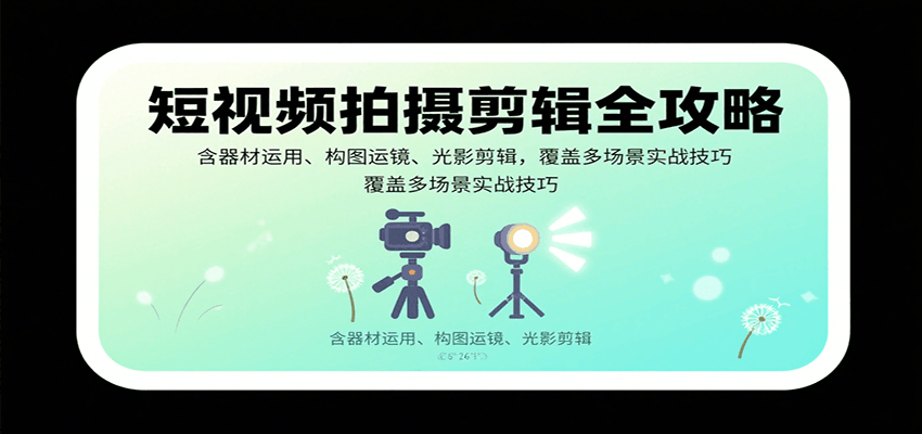 短视频拍摄剪辑全攻略：含器材运用、构图运镜、光影剪辑，覆盖多场景实战技巧-3YVIP资源库