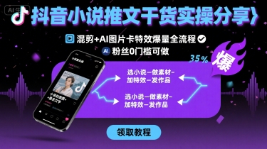 抖音小说推文干货实操分享，混剪+AI图片卡特效爆量全流程，0粉丝0门槛可做-3YVIP资源库