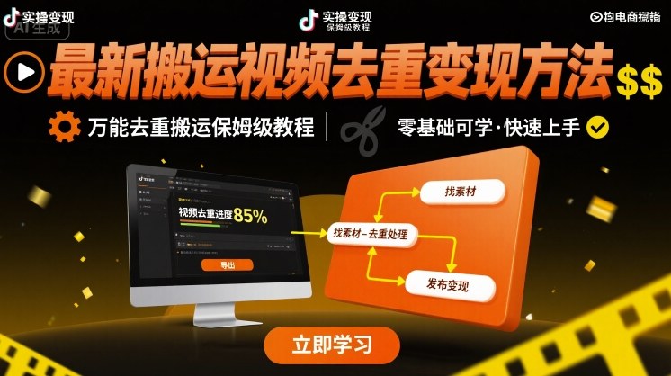 最新搬运视频去重变现方法，万能去重搬运保姆级教程-3YVIP资源库