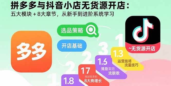 （15805期）拼多多与抖音小店无货源开店：五大模块+8大章节，从新手到进阶系统学习-3YVIP资源库