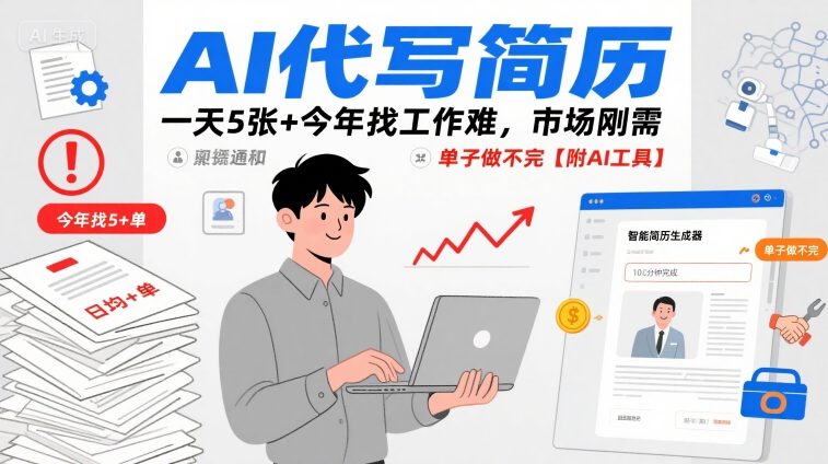 AI代写简历，一天5张+今年找工作难，市场刚需，单子做不完【附AI工具】-3YVIP资源库
