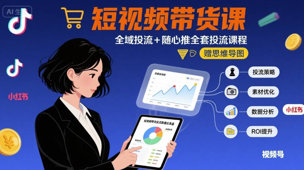 最新短视频带货课，全域投流+随心推全套投流课程+思维导图-3YVIP资源库