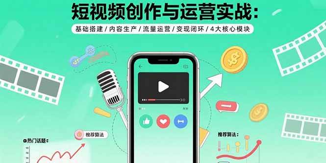 （15819期）短视频创作与运营实战：基础搭建/内容生产/流量运营/变现闭环/4大核心模块-3YVIP资源库