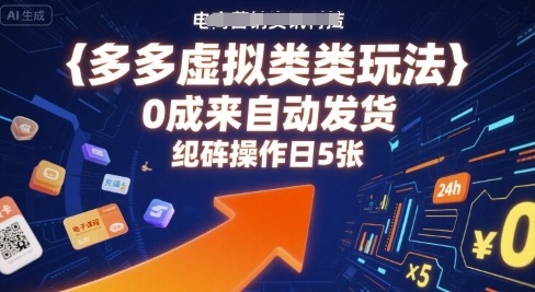 多多虚拟类目玩法，0成本全自动发货，矩阵操作日5张-3YVIP资源库