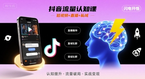 抖音流量认知课，短视频+直播+私域，认知提升，闪电开悟-3YVIP资源库