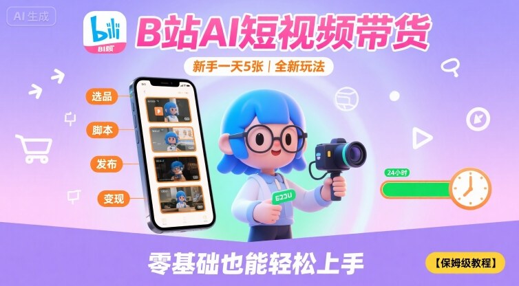 B站AI短视频带货，新手一天5张，全新玩法【保姆级教程】-3YVIP资源库