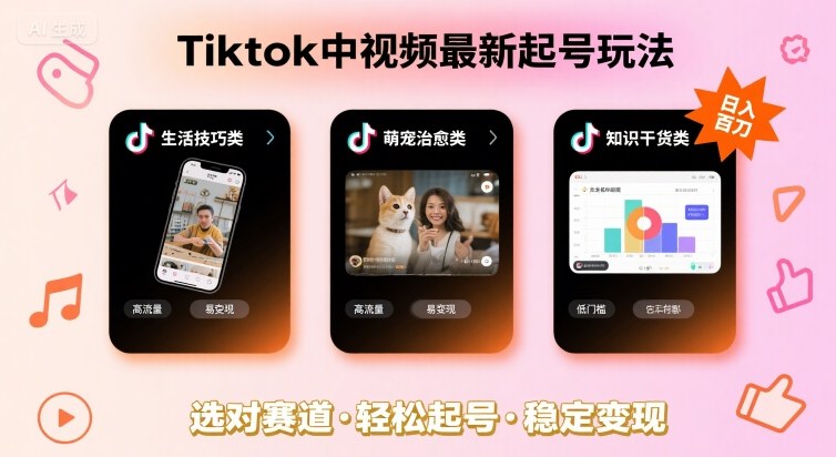 Tiktok中视频最新起号玩法，想要日入百刀，做好这几个赛道就可以了-3YVIP资源库