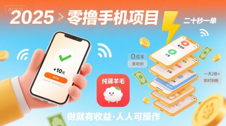2025年零撸手机项目，二十秒一单，纯薅羊毛 一天2张+做就有【揭秘】-3YVIP资源库