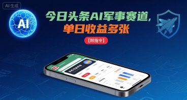 今日头条AI军事赛道，单日收益多张 ，手机可做【附指令】-3YVIP资源库