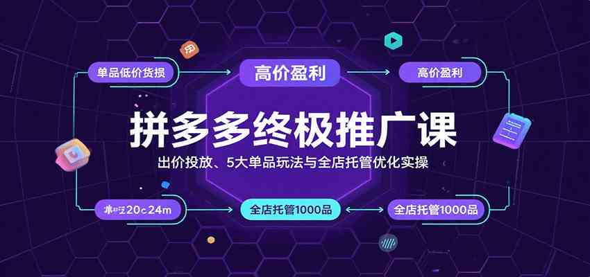 拼多多终极推广课：出价投放、5大单品玩法与全店托管优化实操-3YVIP资源库