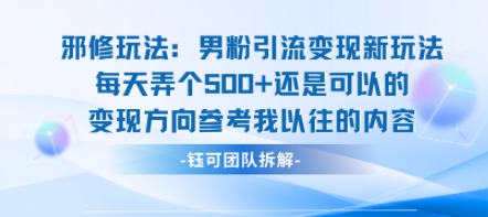 邪修玩法：男粉引流变现新玩法每天弄个5张还是可以的变现方向参考我以往的内容-3YVIP资源库