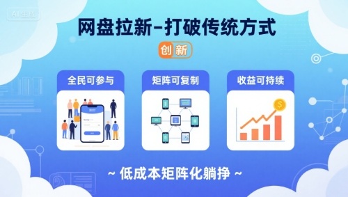 网盘拉新-打破传统方式，低成本矩阵化躺挣，全民可参与、矩阵可复制、收益可持续【揭秘】-3YVIP资源库