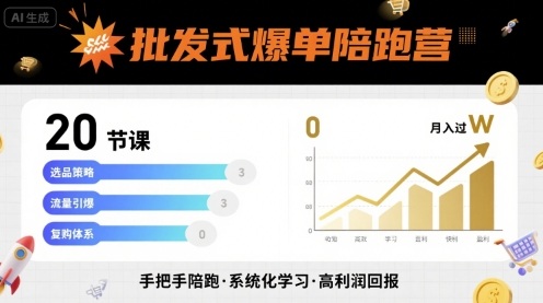 批发式爆单陪跑营，20节课带你实现批发式爆单，带你经松月入过W-3YVIP资源库