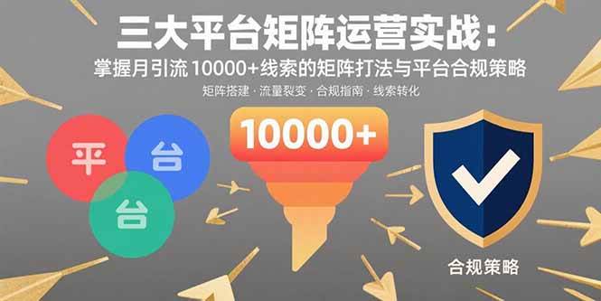 （15841期）三大平台矩阵运营实战：掌握月引流10000+线索的矩阵打法与平台合规策略-3YVIP资源库