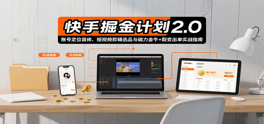 快手掘金计划2.0，账号定位装修、短视频剪辑选品与磁力金牛+裂变出单实战指南-3YVIP资源库