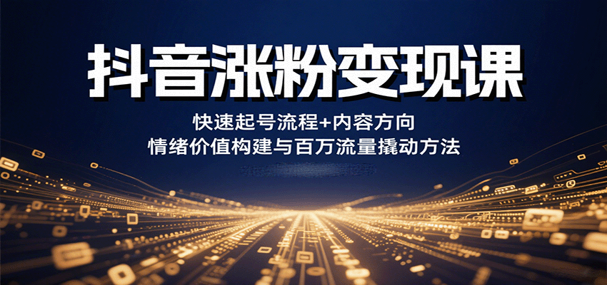 抖音涨粉变现课，快速起号流程+内容方向+情绪价值构建与百万流量撬动方法-3YVIP资源库
