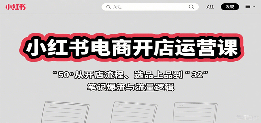 小红书电商开店运营课：从开店流程、选品上品到笔记爆流与流量逻辑-3YVIP资源库