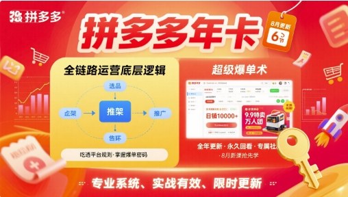 拼多多年卡【8月更新6节】拼多多全链路运营底层逻辑，超级爆单术-3YVIP资源库