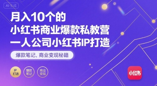月入10个的小红书商业爆款私教营，一人公司小红书IP打造，爆款笔记，商业变现秘籍-3YVIP资源库