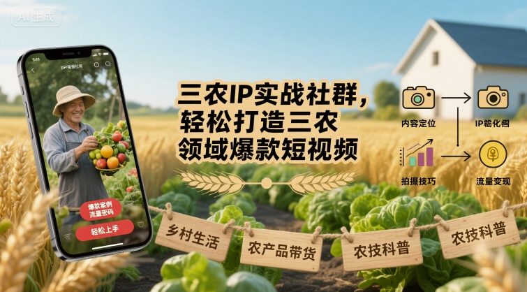 三农IP实战社群，轻松打造三农领域爆款短视频-3YVIP资源库