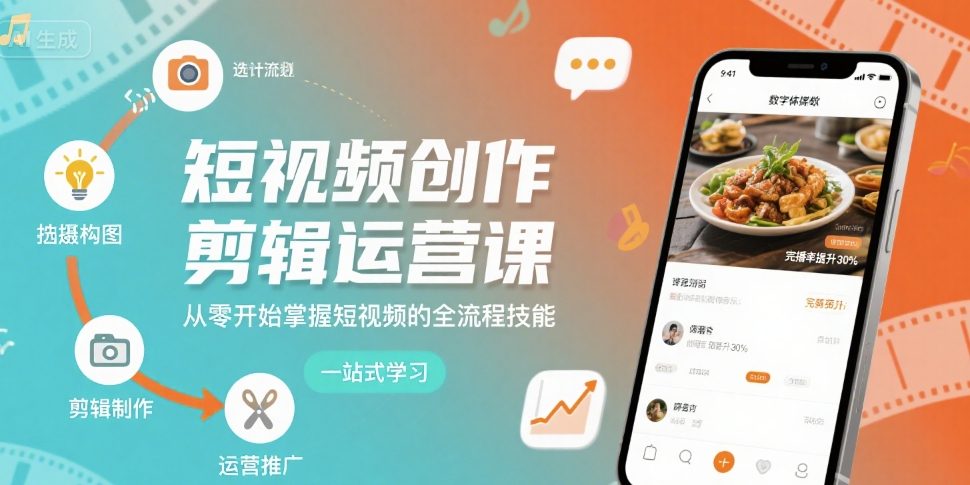 短视频创作剪辑运营课，从零开始掌握短视频的全流程技能-3YVIP资源库